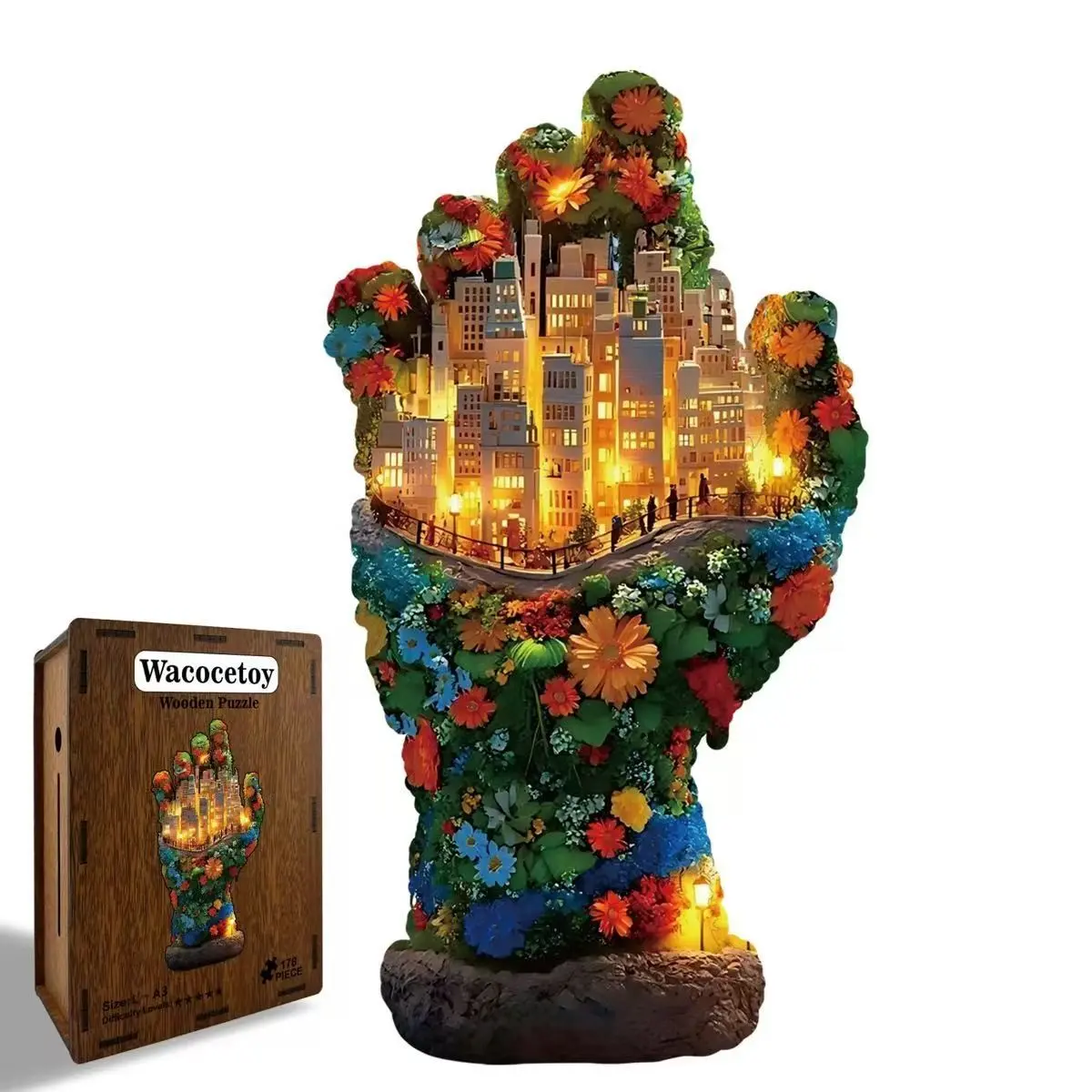 Wacocetoy Hand Puzzle Wooden Jigsaw, Handcrafted Wooden Puzzles, Jigsaw Puzzles, Adult High Difficulty Stress Relief, Unique Shape Wood Puzzle, Perfect for Relaxation and Fun