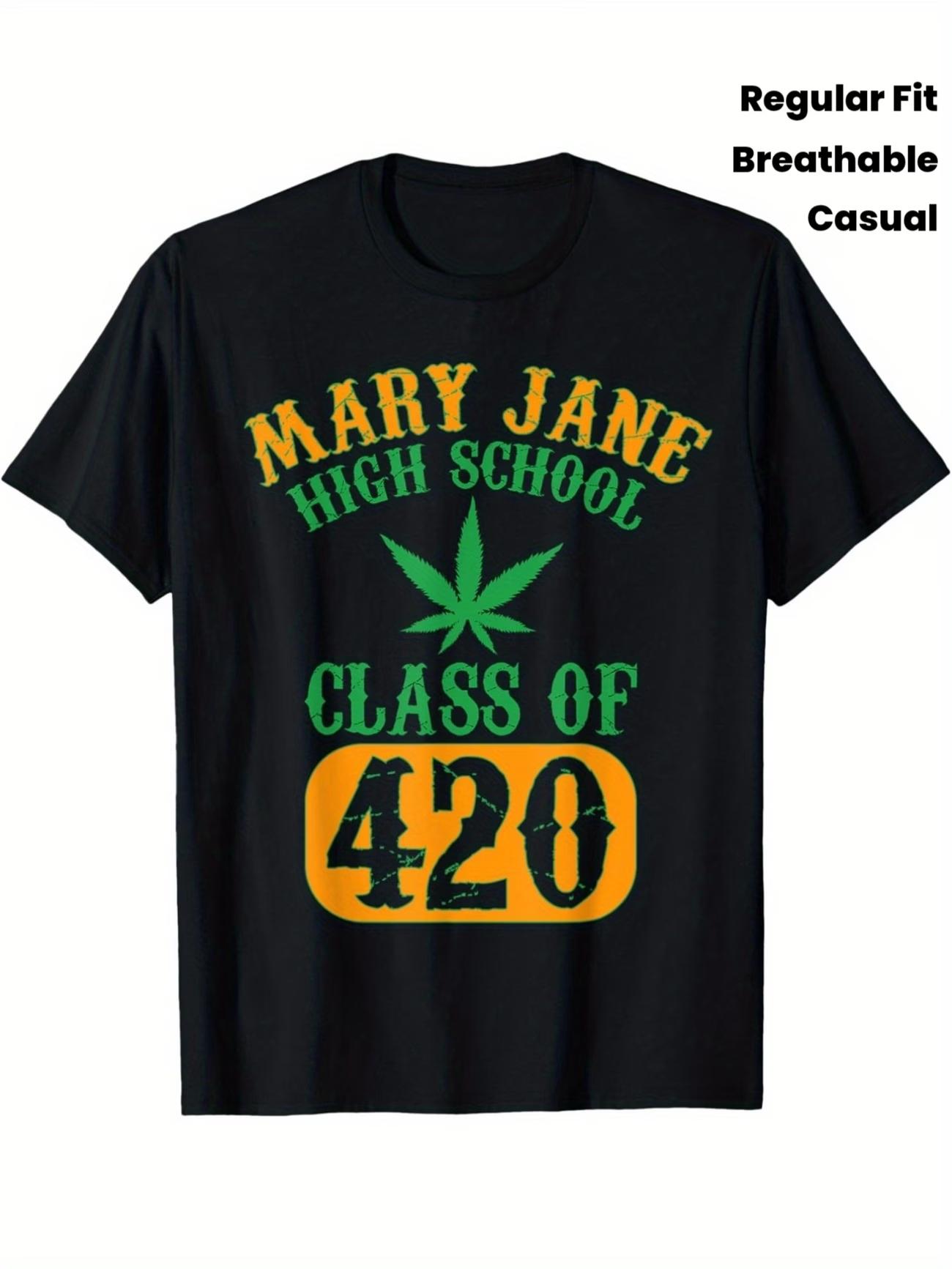 Men's Class of 420 Weed Graphic T-Shirt, Fabric, Crew Neck, Short Sleeve, Regular Fit, Weekend Casual Wear, All-Season Casual Wear