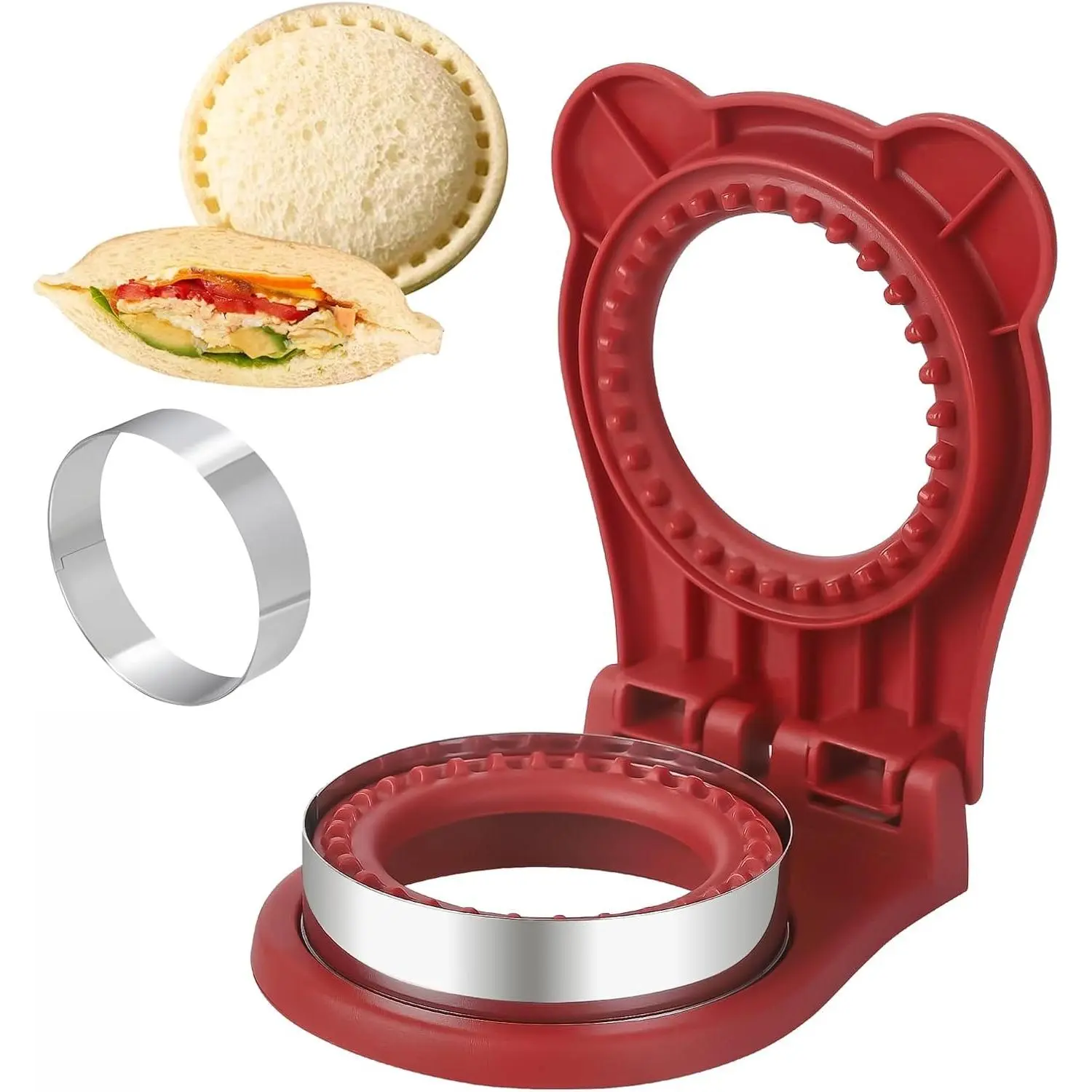DIY Uncrustable Sandwich Maker - 3.7" Red Sandwich Cutter & Sealer for Kids Lunchbox & Fast Breakfast
