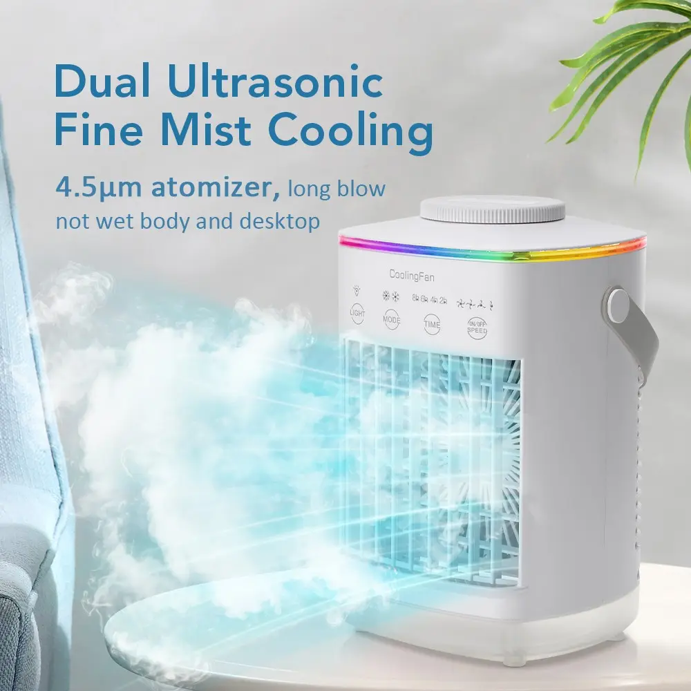 Portable Air Conditioner Fan, Spray Cooling, Portable Misting Fan, Desktop Ac Fan, Large Capacity Humidifier, Low Noise, 4 Timer Settings, 4 Speeds, Type-C Cable, Fan With Mist