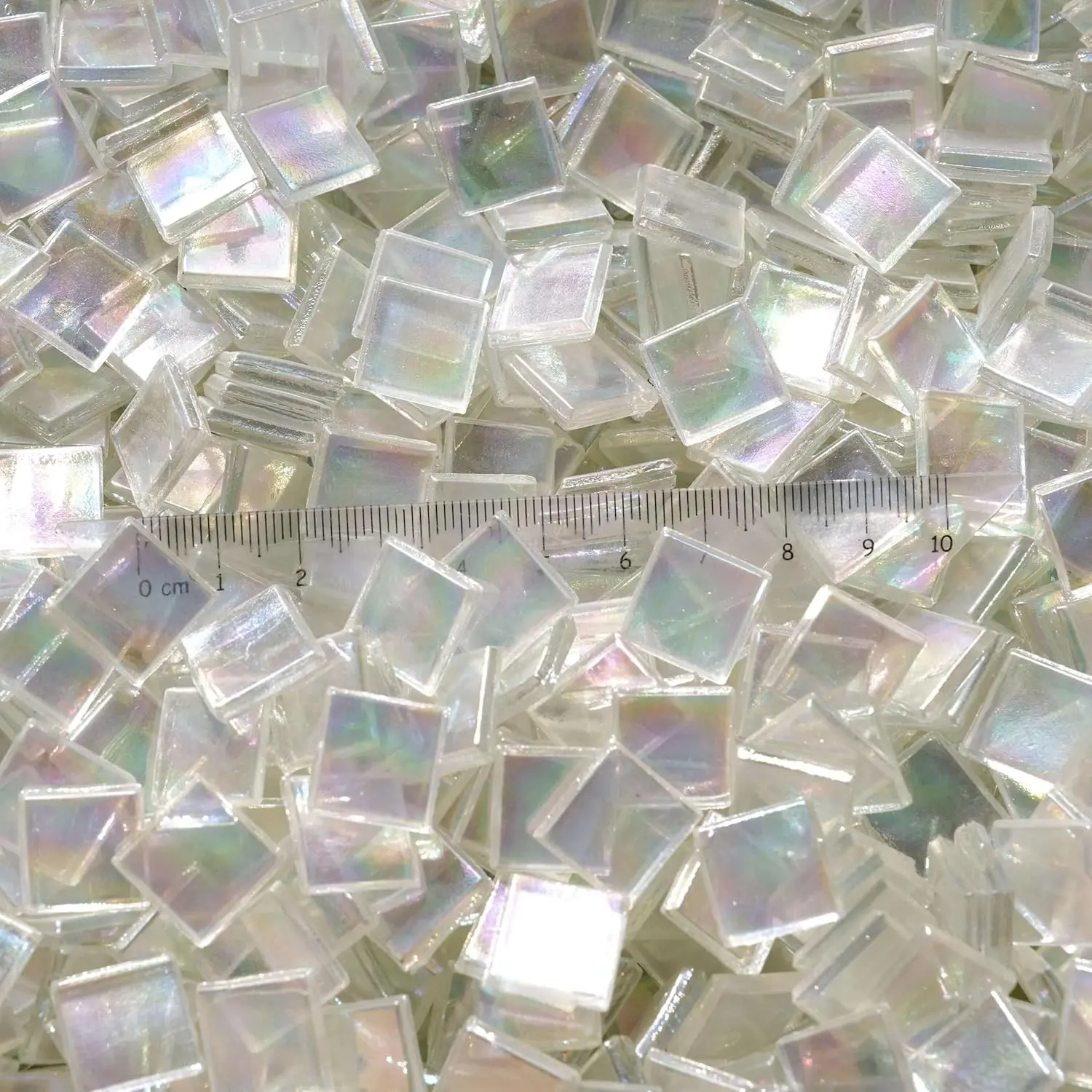 Transparent Mosaic Tiles for Crafts – 300g Double-Sided Iridescent Square Mosaic Pieces, Stained Glass Tiles (15mm) for Candle Holders, Trays, Coasters & Home Décor