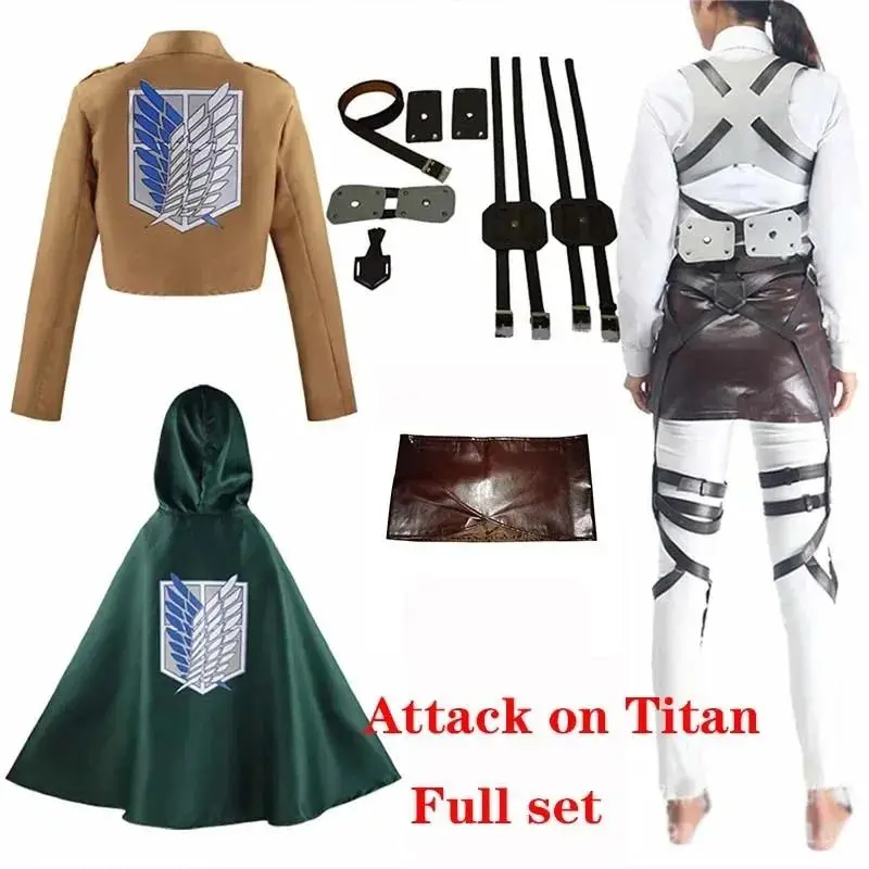wiwiwi 123Cosplay Attack on Titan Theme 4-Pcs Costumes Set - Levi, Mikasa Ackerman, Eren Jaeger, Hange Zoe Anime Clothes with Jacket, Cloak, Skirt, Straps, Accessories for Festive Events (Hange 5pcs Option)