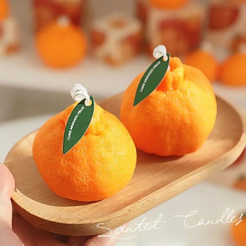 4 Pack Orange Shaped Scented Candles, Vegan Citrus Fragrance Fruit Candle, Home Table Decor for Mother's Day, Thanksgiving, Housewarming & Party Gifts, Farmhouse Tiered Tray Ornament.
