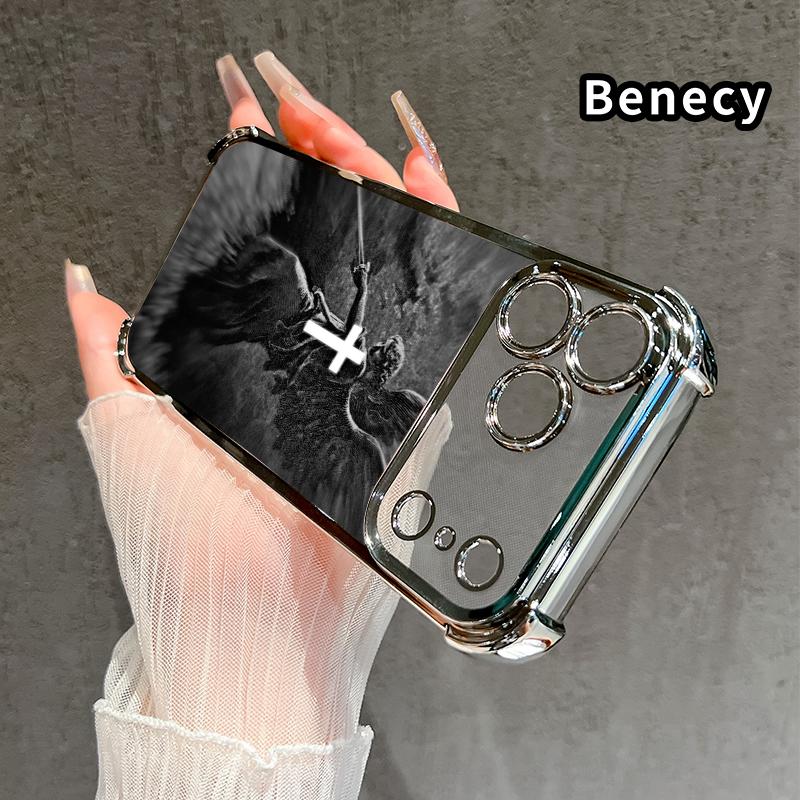Phone Case for iPhone 17 Pro Max 16 15 Plus Air 14 13 12 11 E Christian Aesthetics Cross Judgement Angel Pattern Four-corner Thickened Anti-drop Protective Silicone Cover Gift
