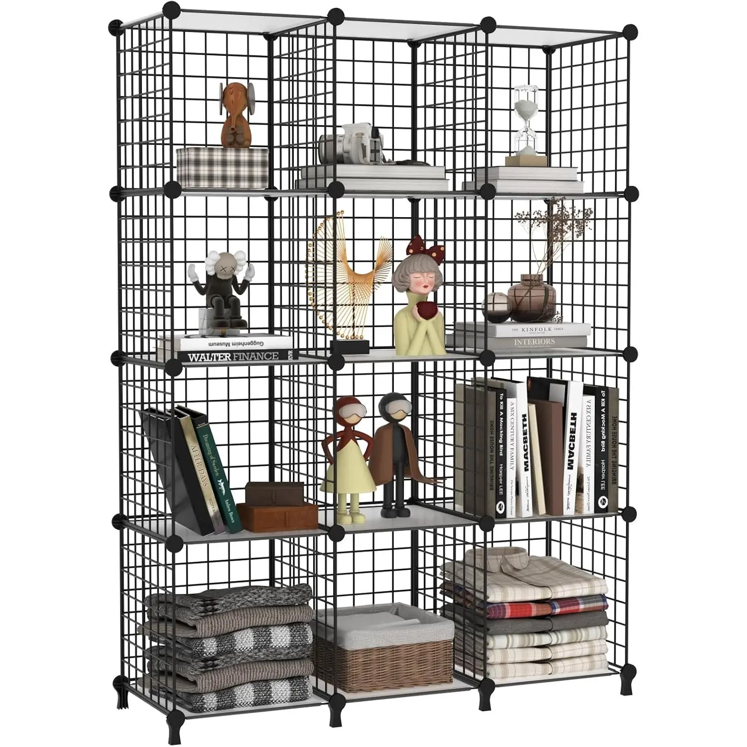 Wire 12 Cube Storage Organizer, Closet Storage Shelves Stackable | Metal Cube Storage Bookshelf, DIY Portable Closet Clothes Organizer, Wire Shelving for Bedroom, , Office Black