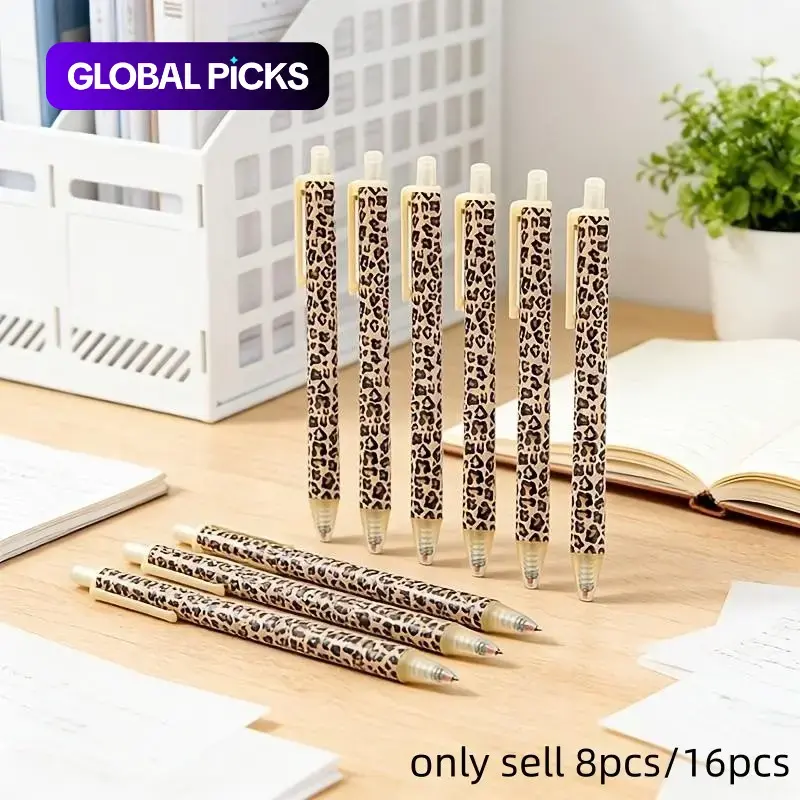 8/16pcs Leopard Print Retractable Ballpoint Pens, 1.0mm Smooth Writing No Cap Multi-Color Barrel Black Ink Office Stationery Set, Ideal Gift for Women and Men #GLOBAL PICKS