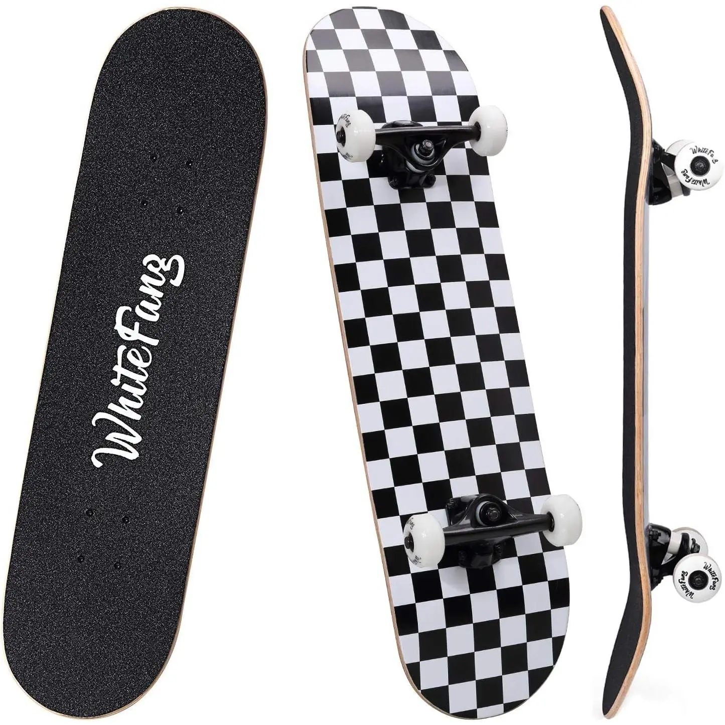 Skateboards for Beginners, Complete Skateboard 31 x 7.88, 7 Layer Canadian Maple Double Kick Concave Standard and Tricks Skateboards for Kids and Beginners High-Speed with