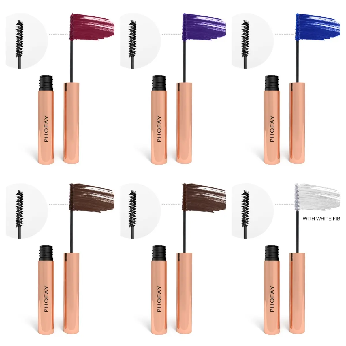 6-Shade Colored Fiber Mascara - Waterproof, Sweatproof, Smudge-Proof, Lengthening, Volumizing, Curling - Enhancing Mascara for Party/Daily Lash Routine & Long Lash Look (Burgundy, Purple, Blue, Brown, Dark Brown, White), Brown Mascara Volume And Length, 4