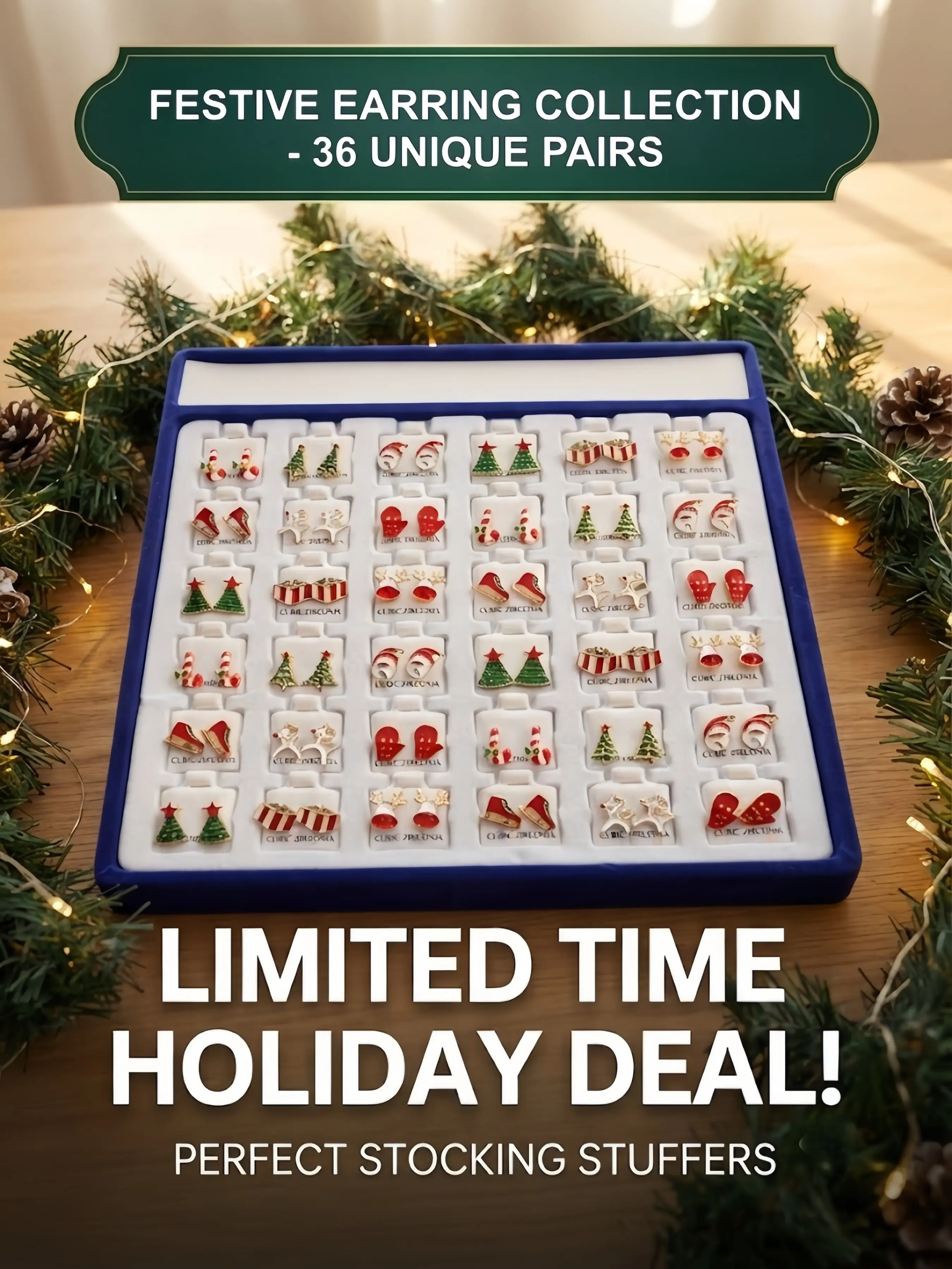 Women's Christmas Earrings Set of 36 Pairs, Festive Cute Studs, Hypoallergenic Holiday Jewelry, Party Gift Ideas