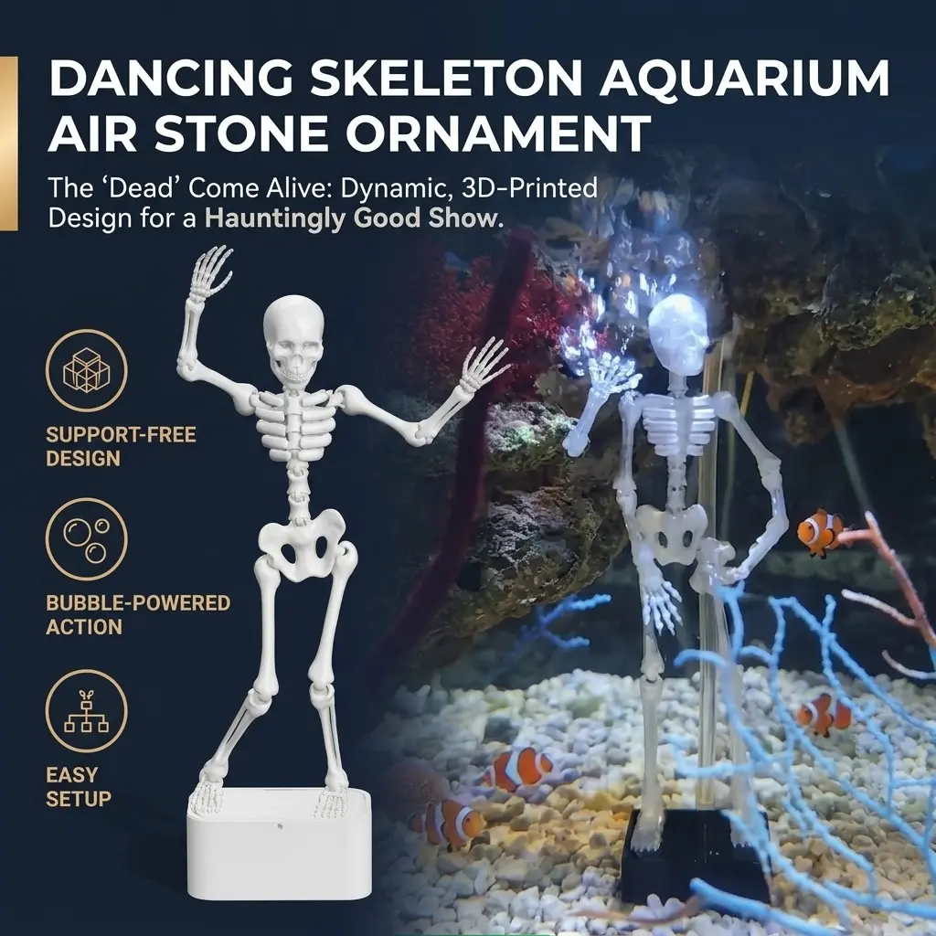 Fish Tank Dancing Skull Ornament, 3D Printed Halloween Creative Dynamic Skull Decoration, Unique Aquarium Accessory for Festive Decor