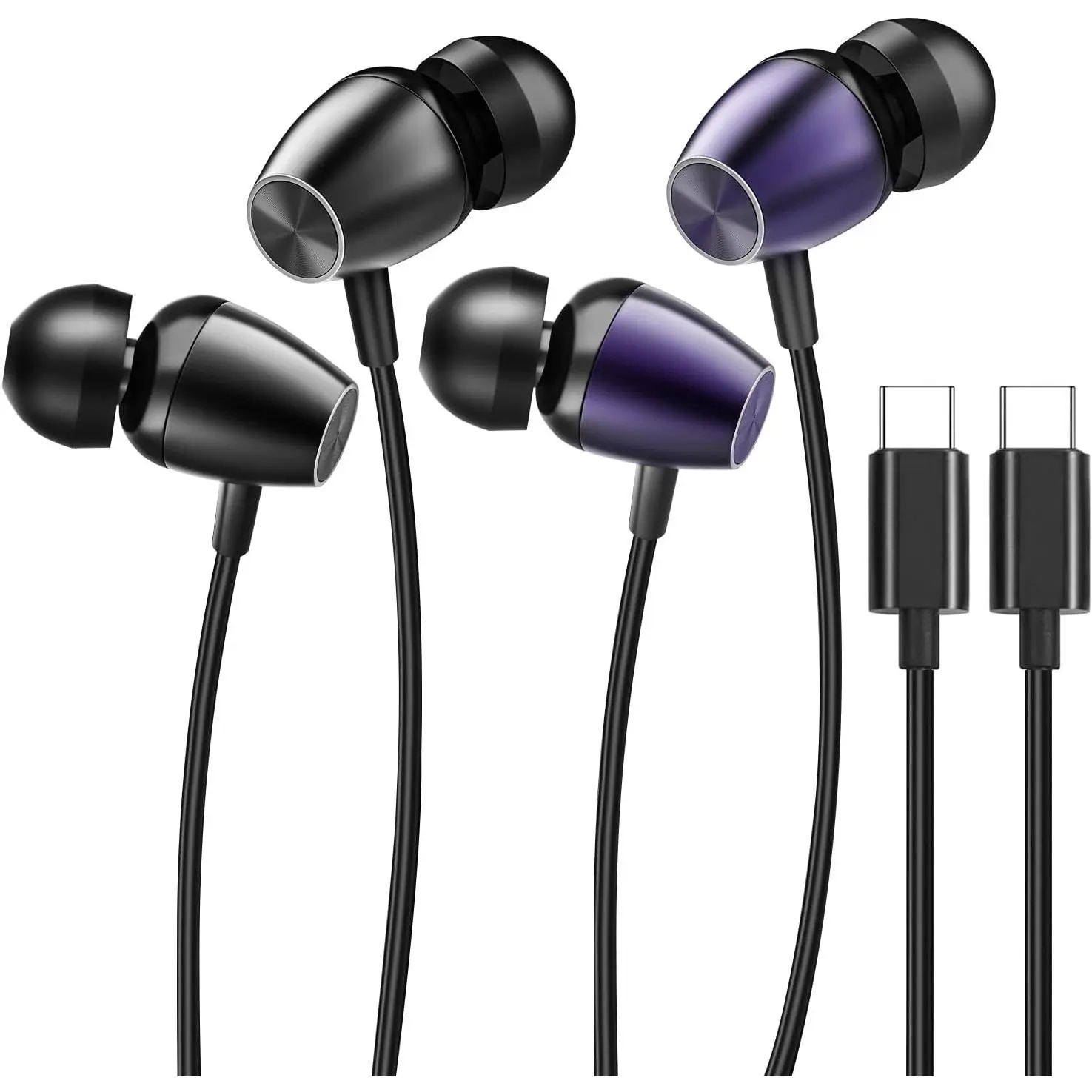 Wired USB C Earbuds for  17 16 Pro Max 16e 15 16 Plus 17Air, USBC Wired Headphones in-Ear Earphones Type C Ear Buds with Mic Volume Control HiFi Stereo Noise Cancelling (USB-C Plug) - 2Packs