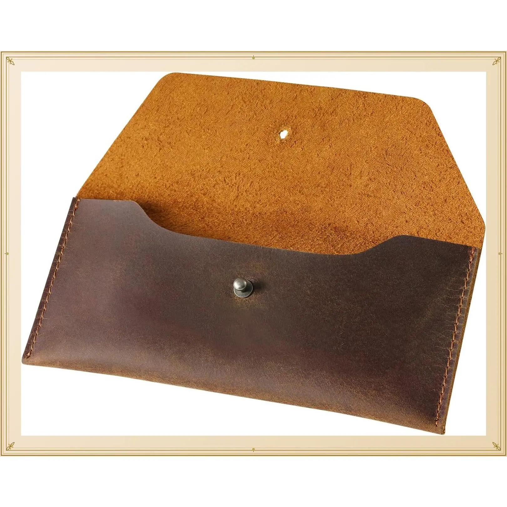 Leather Money Cash Envelopes Wallet for Men, Money Bag Pouch Reusable Budget Envelope Wallet, Retro Clutch Wallet, BrownGift