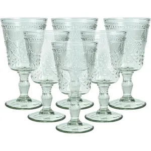 Debutante Vintage Themed Glassware 10 Ounce Water Goblets (Set of 6) Dishwasher-Safe Water Glasses Sage Green