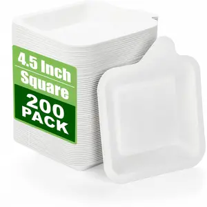 200 Pack 4.5 Inch Disposable Paper Plates, Small Cake Plates Square Dessert Appetizer Plates for Wedding, Birthday, Made of Sugarcane Bagasse Fiber