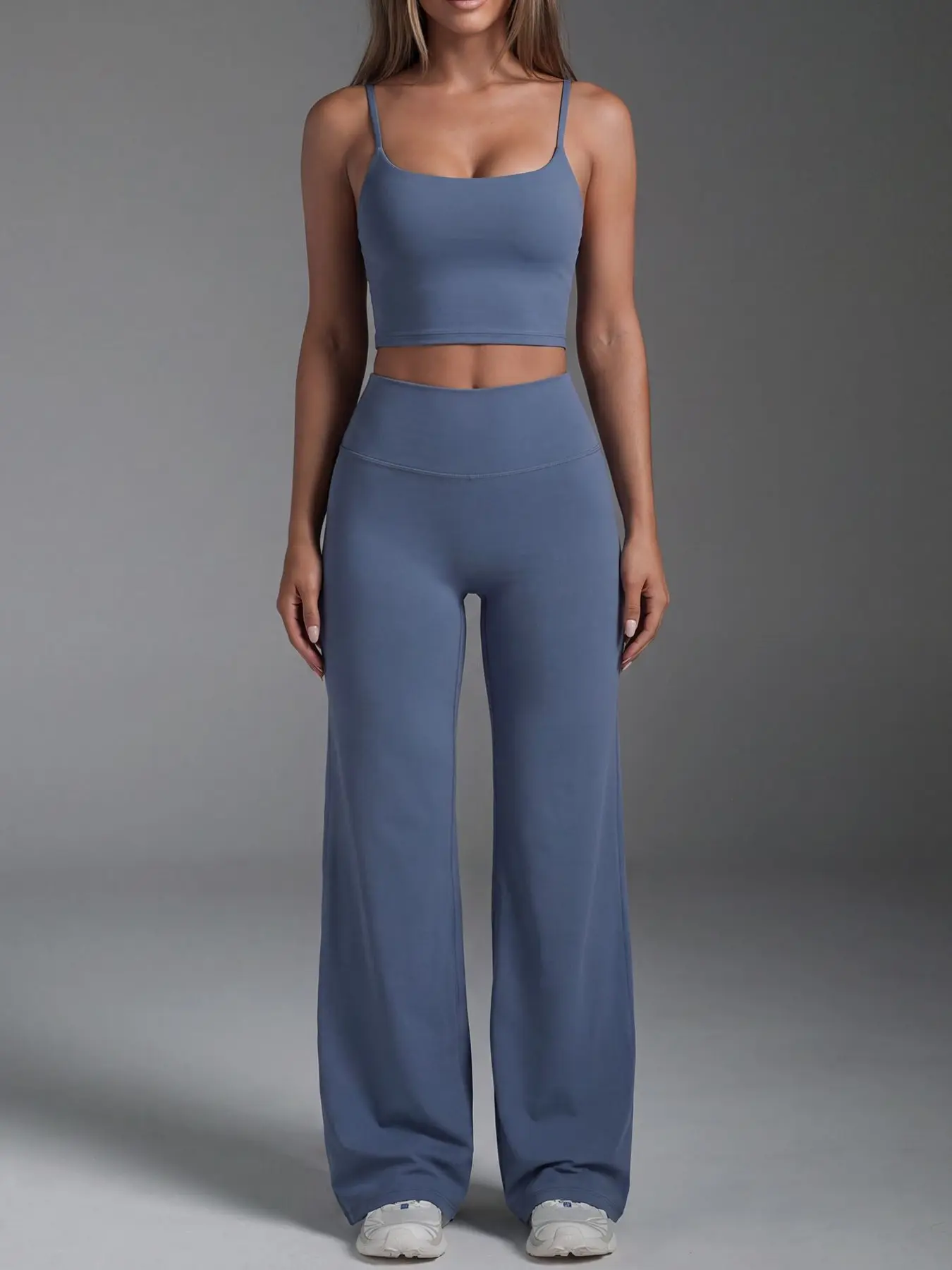 Women's Sport Casual 2-Piece Set, Sexy Backless Scoop Neck Sleeveless Cami Tank Tops with Chest Pads, High-Waisted Tummy Control Butt Lifting Flare Leggings Pants, for Yoga, Training, Gym and Daily Wear, Yoga Sportswear Set