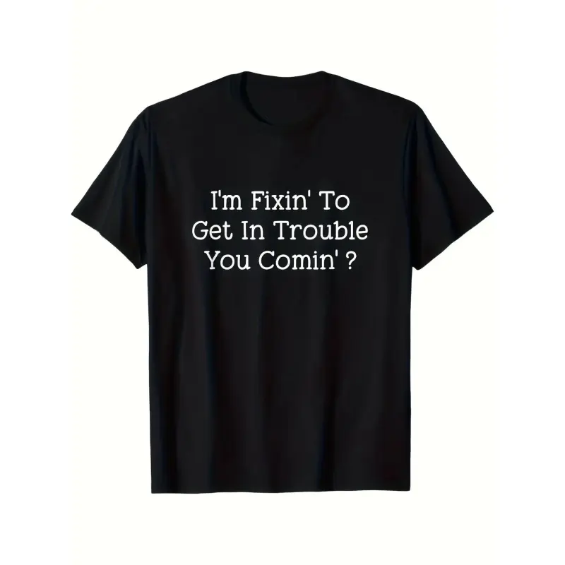 Unisex Short-Sleeve Cotton Sports Top - US Sizing, Normal Type T-Shirt, Round Neck, Fade-Free "Trouble" Digital Humor Graphic, Lightweight Fitted, Machine Washable Everyday Wear Garment