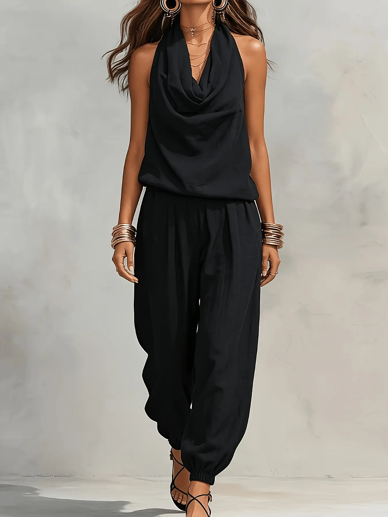 Women's Halter Neck High-Waisted Wide-Leg Pants Set, Loose Sleeveless Breathable Two-Piece, Casual Summer Fashion