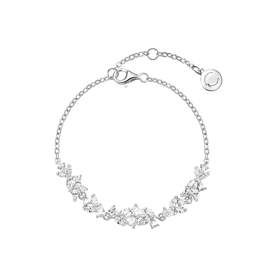Dainty Lavender Purple Leaf Zircon Bracelet For Women Silver Plated Adjustable Extension Chain Moon Star Charm Elegant Wedding Party Jewelry Gift