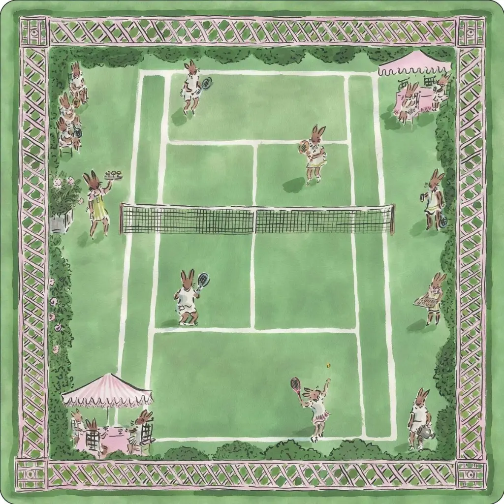 Green Rabbit American Mahjong Table Mat - Cute Bunny Floral Non-Slip Rubber Cover, Thick Square Pad for Tiles & Poker, Noise-Reducing Desktop Protector for Family Game Play