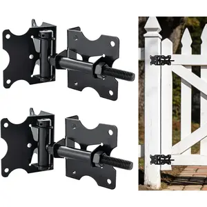 Self Closing Gate Hinges, Heavy Duty Gate  Vinyl Door Closer Hinges, 90  Adjustable Gate Hinges with Swing Adjustment Tool for Vinyl/Wooden Fence, 2 Pack, Black