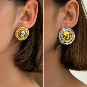 Y2K Vintage Two Tone Chunky Button Mixed Metal Earrings Set Baddie Aesthetic Statement Ear Jewelry Vintage accessories for women