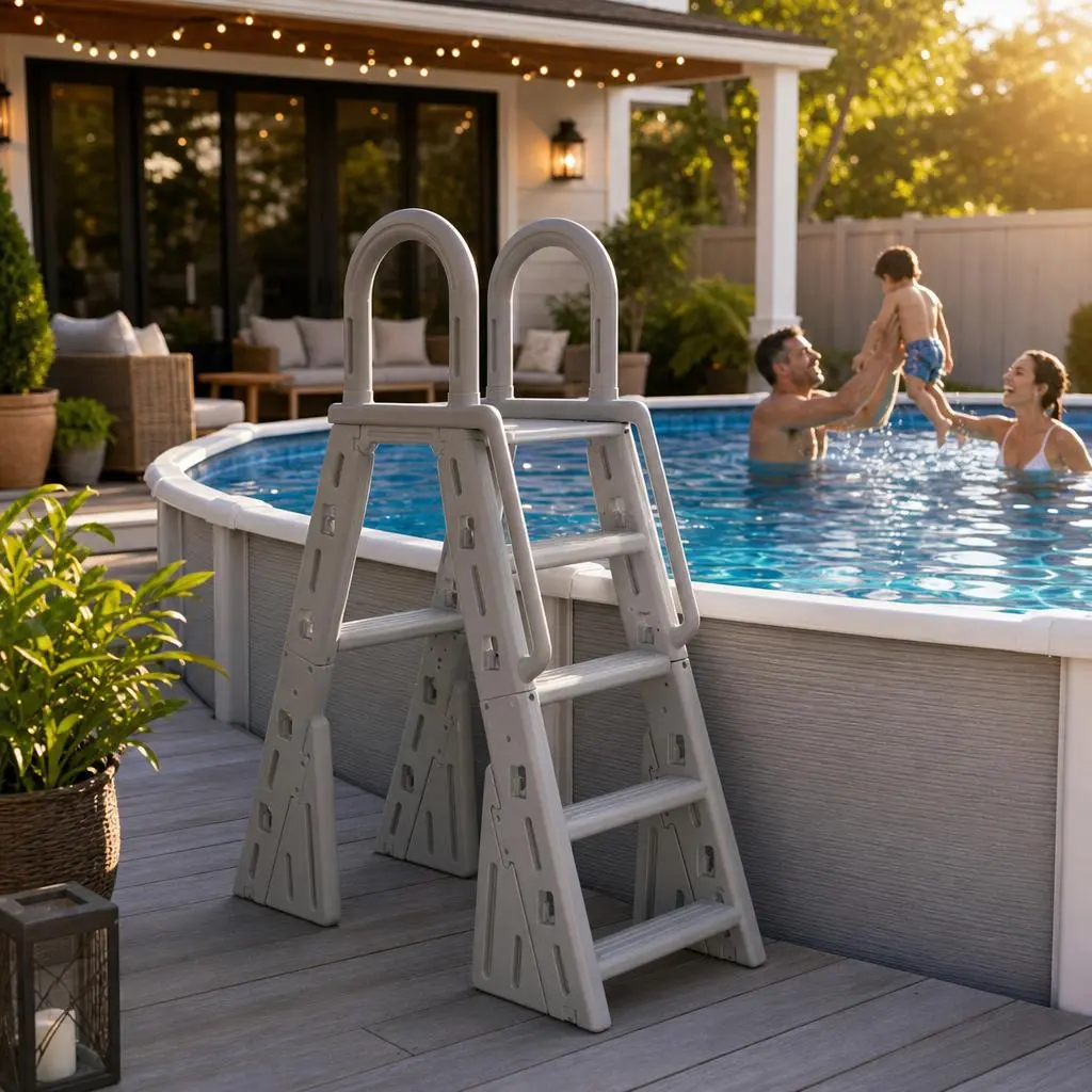 Heavy Duty A Frame Pool Ladder for Above Ground Pools - 52 Inch Safety Pool Steps with Handrails, 300 Lbs Load Capacity, Wide Non Slip Steps for 48 to 52 Inch Pools