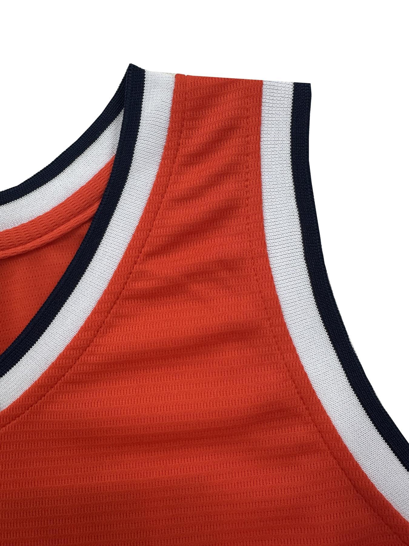 Men's Colorblock Letter & Number Embroidered Basketball Jersey, Loose Casual Striped Trim Sleeveless Basketball Top for Daily Wear, Basketball Clothing for All Seasons, Sports Jersey, Basketball Shirt