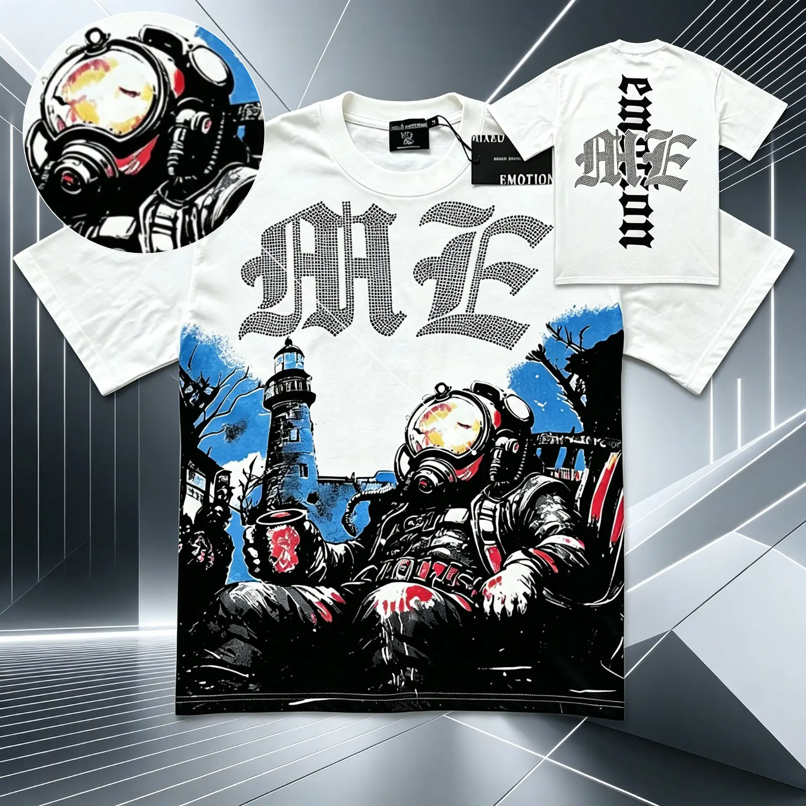 Mixed Life Hustlers Oversized Cotton T-Shirt Men Women Graphic Streetwear Tee Astronaut Print Hip Hop Summer Short Sleeve Urban Fashion Casual Top Y2K Vintage Retro Aesthetic Outfit TikTok Viral Festival Outfit