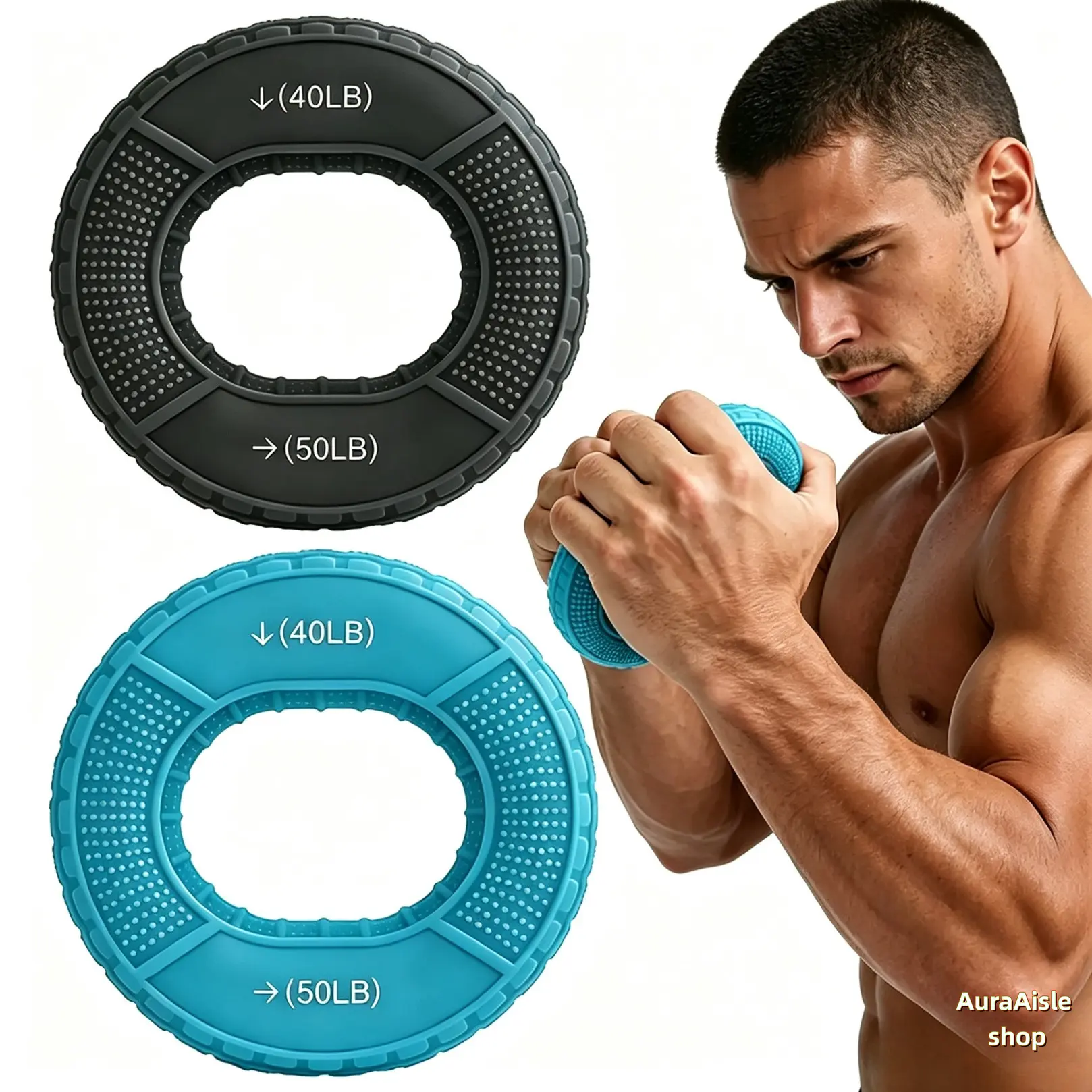 Premium Silicone Unisex Circular Shape Hand Grip Strengthener Ring - 50lb Dual Resistance Adjustable Forearm & Finger Trainer, Portable Exerciser for Arthritis Rehabilitation