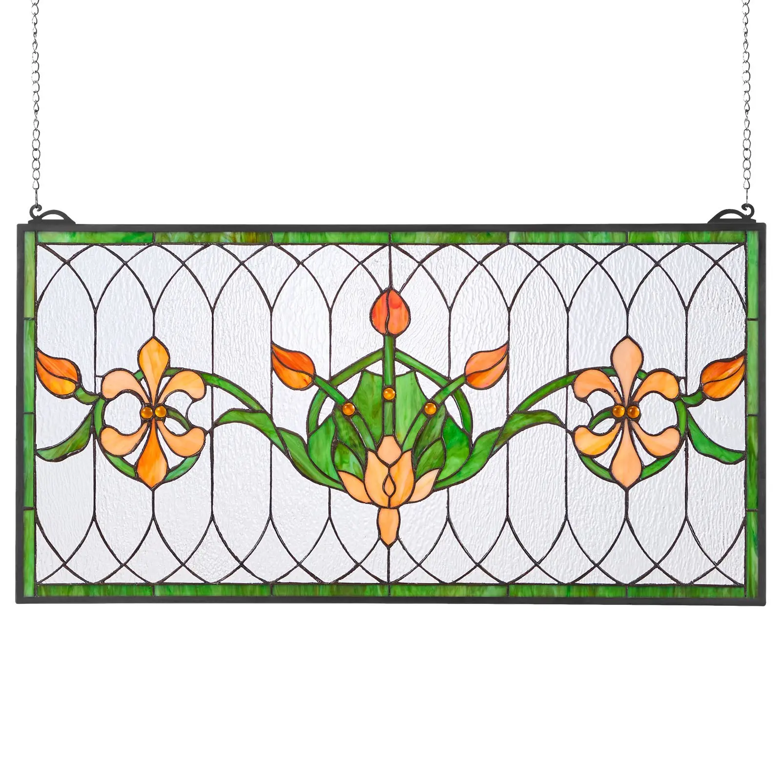 【DealsForYouDays】VEVOR Stained Glass Window Panel, 32x 17 in, Tiffany Style Hanging Transom Window Panel with Chain, Large Horizontal Rectangle Stain Glass, Vintage Traditional Art Handcrafts for Kitchen Home Decor
