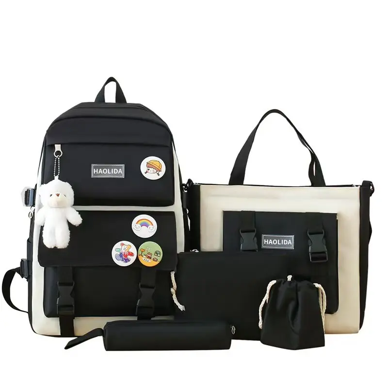 5-Piece Simple Casual Backpack Set, Range Backpack Bag, Large Capacity Storage School Bag, Travel Bag, Canvas Shoulder Bag, Versatile, Ideal for Daily Use and Adventures