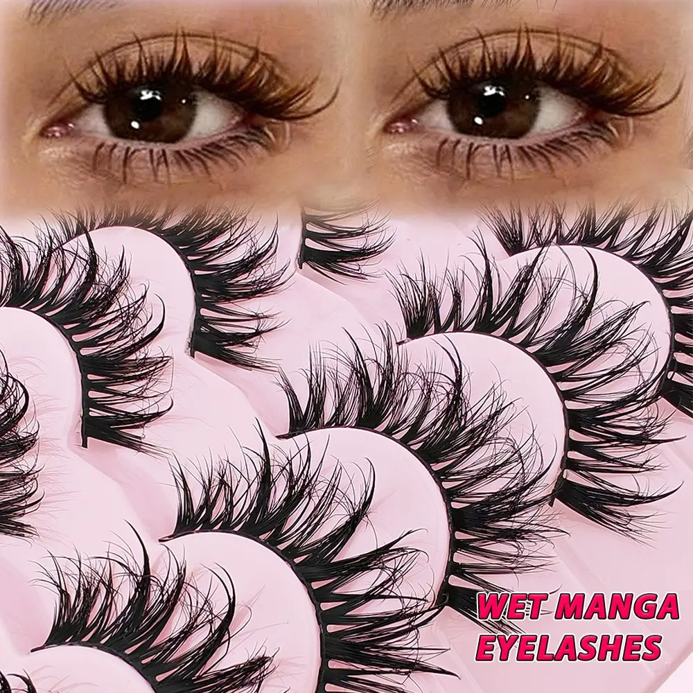 7 Pairs Wet False Eyelashes, Pointed Tip Design, Voluminous and Dense, Dramatic Thick False Eyelashes, Perfect for Makeup Enthusiasts, Volumized False Eyelashes