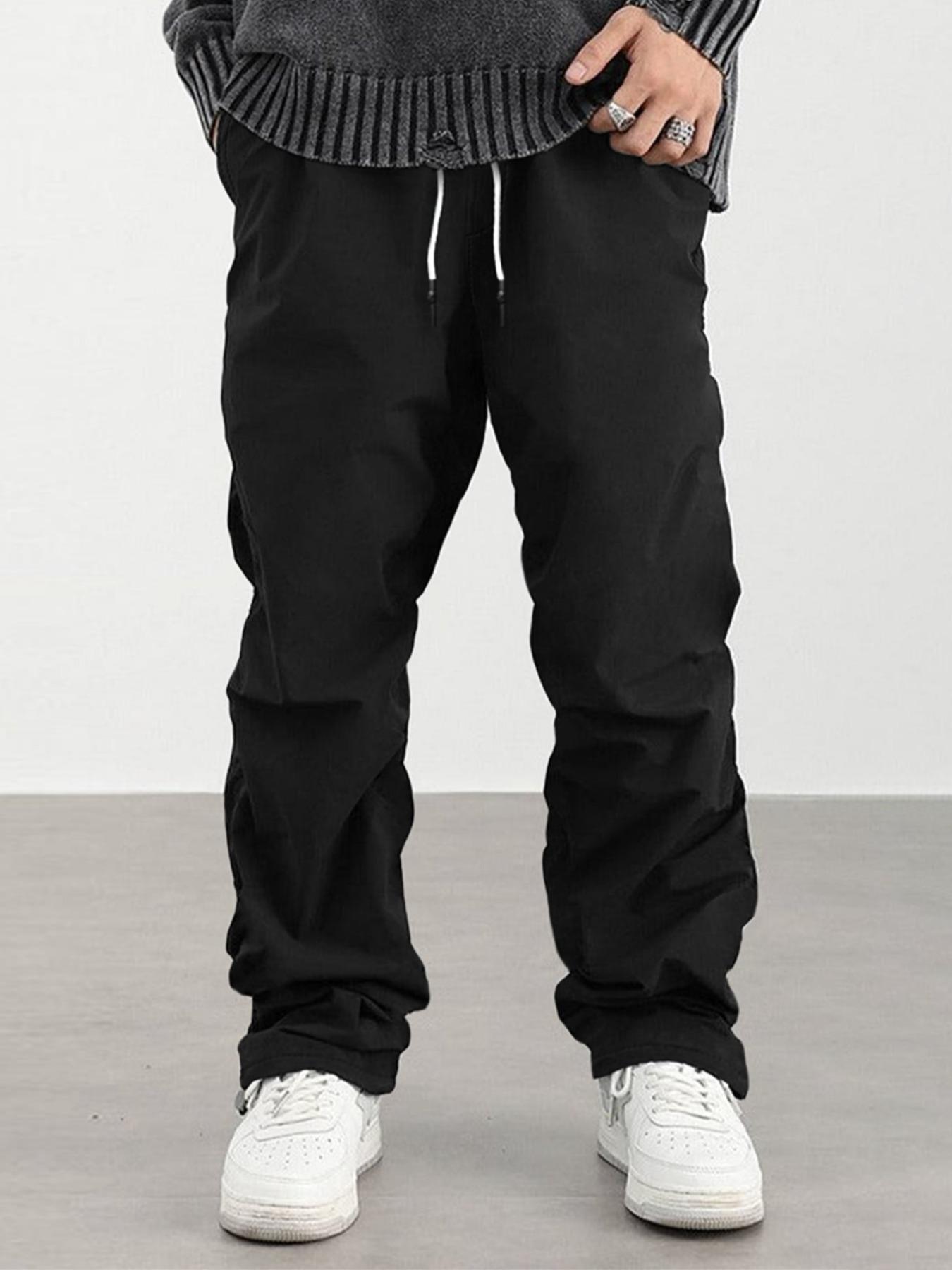 Men's Solid Drawstring Waist Pants, Street Fashion Pocket Straight Leg Pants for Daily Wear, Men Streetwear Pants, Casual Menswear, Men's All Seasons Bottoms, Summer Clothes 2025