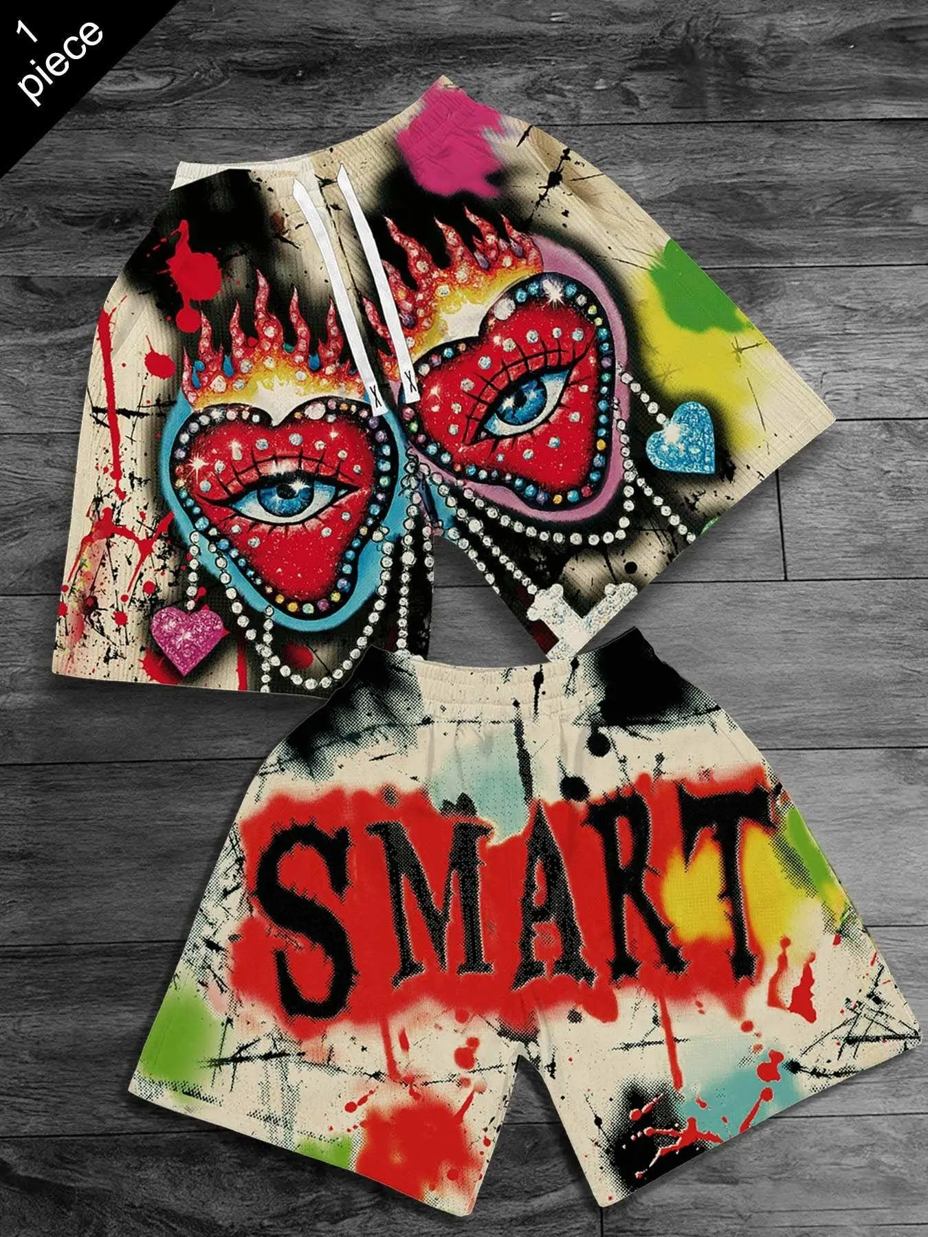 Smart Graffiti Shorts for Men and Women with Love Eye Print Summer 2026 Shorts New Men's Party Beach Pants Hip Hop European and American Street Trendy Brand Sports Shorts Men's Underwear Casual Camouflage Shorts