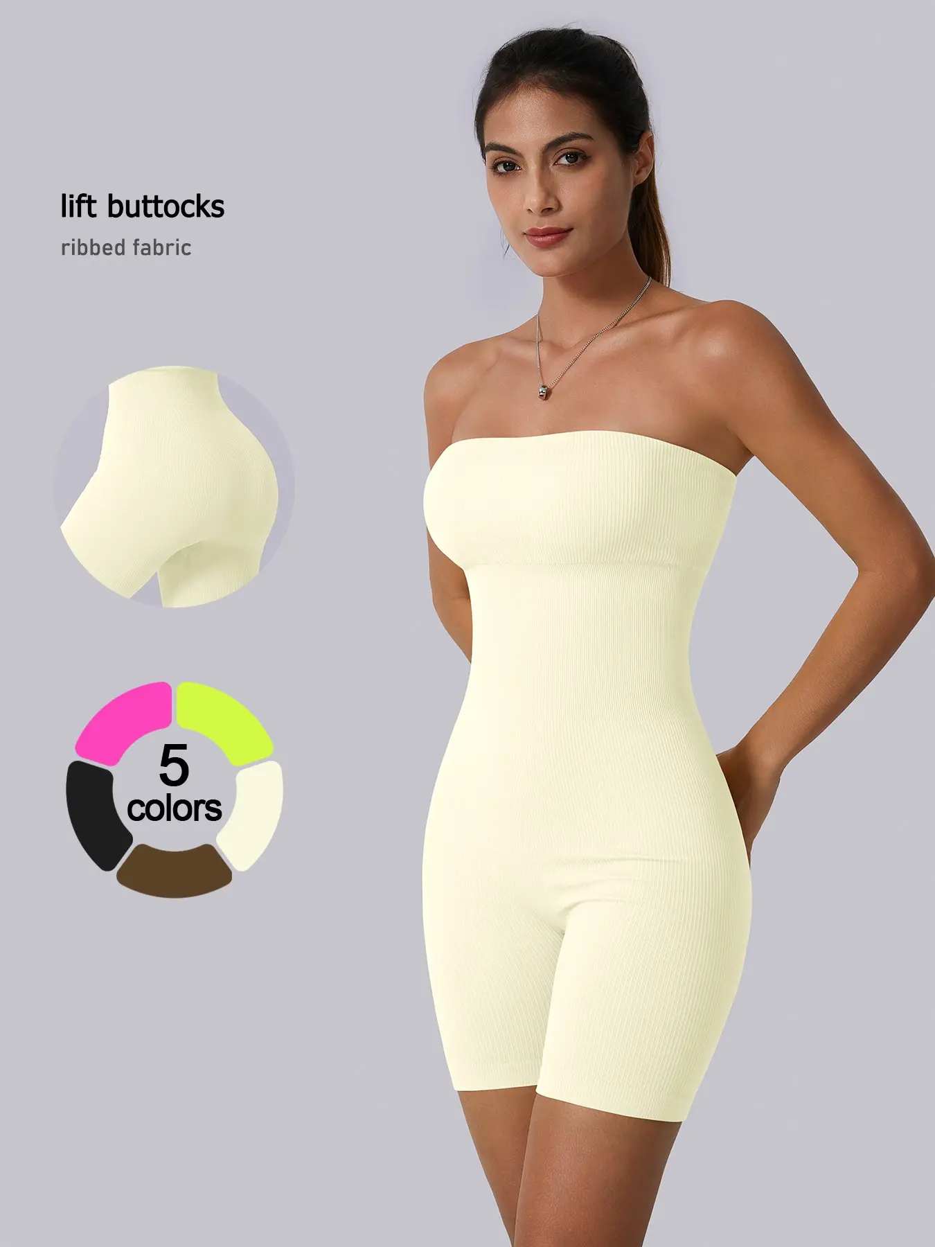 Women's Sportswear One-Piece Tank Top, Strapless Design, Knitted Fabric, Slimming Effect, Longitudinal Stretch, High Waist Fit, Yoga Jumpsuits, Stretchy Sports Jumpsuit, Workout Jumpsuit, Pilates Gym Clothes