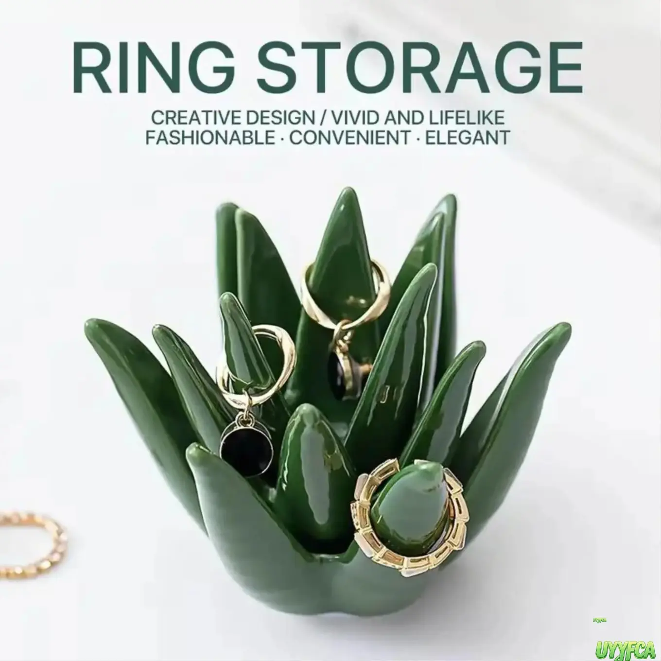 Ceramic Jewelry Tray, Minimalist Aloe Vera Plant Ring Holder for Women, Multi-Prong Leaf Organizer Dish for Vanity and Bathroom Decor, Multiple Prongs, Plant Form, Vanity Use,back to school,back to school haul