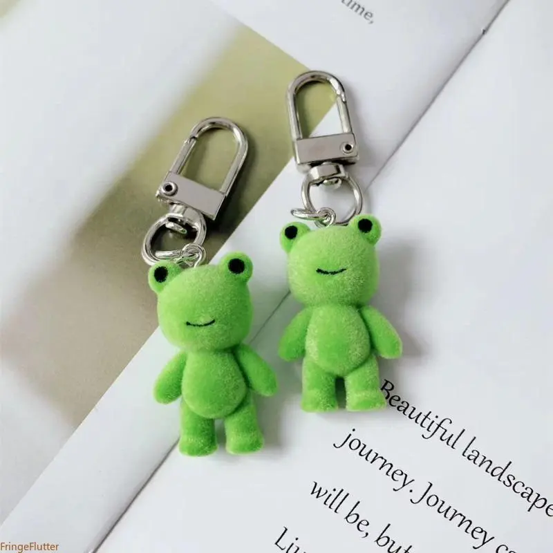 1PC-3PCS Compact Fade Resistant 3D Flocked Playful Frog Keychain Figure, Cute Green Kawaii Fashion Accessory Key Rings, Cutesy Style Animals Decor for Car/Purse, Ideal Gift for Friends