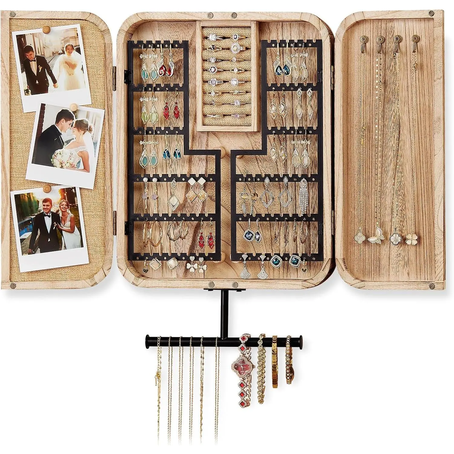 Hanging Jewelry Organizer, Wall Mounted Jewelry Organizer for Earring Holder Organizer, Jewelry Cabinet Holder Jewelry Storage Box for Earrings, Necklaces, Bracelets, Ring Holder