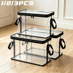 Hinged Lid Clear Plastic Storage Box Large Thick Heavy Duty High Capacity Organizer for Home Camping Travel Attic Moving, Large Clear Thick Plastic Storage Box with Hinged Lid, Perfect for Travel, Home, Camping, Heavy-Duty Durable High Capacity Organizer