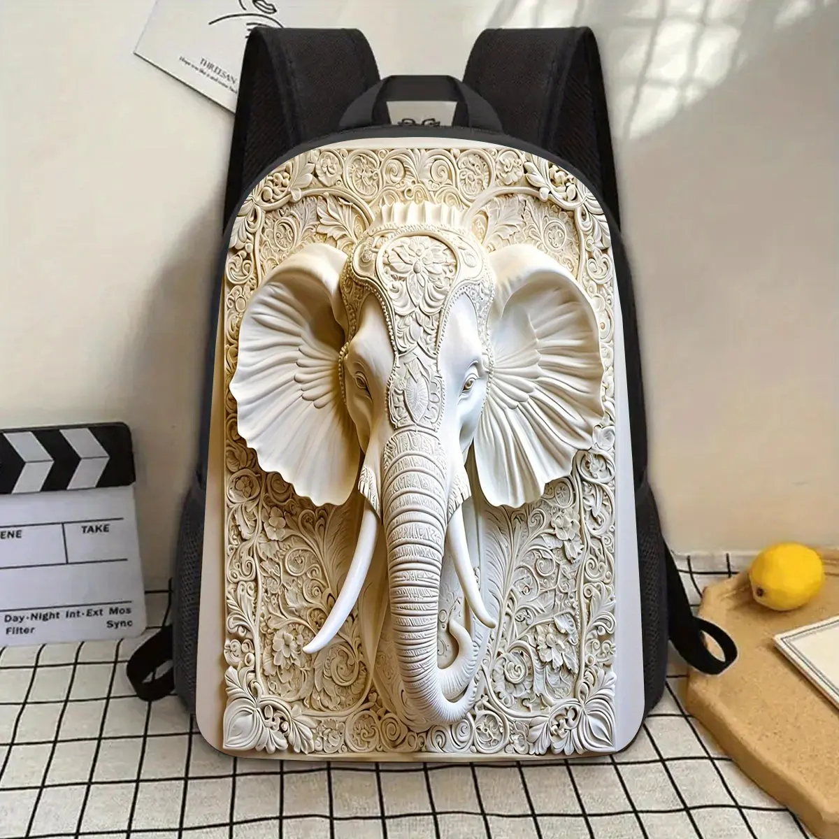 1pc 17-in Lightweight Cute 3D Embossing Elephant Backpack, Large Capacity Zip Laptop Bag with Water Bottle Holder, Adjustable Straps - Durable Unisex School/Work Bag, Unique Holiday Gift