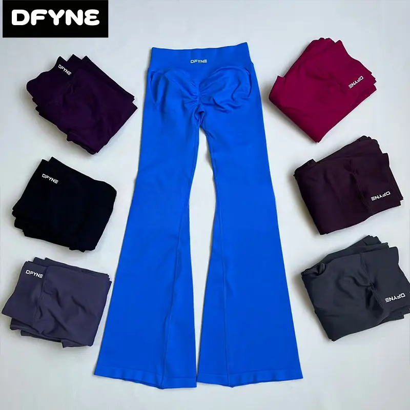 DFYNE Women's High-Waisted Seamless Flared Leggings, Scrunch Booty Yoga Pants with Tummy Control Flat Waistband, Workout Tights for Yoga, Gym, Leggings Tummy Control, Workout Wear, Everyday Active