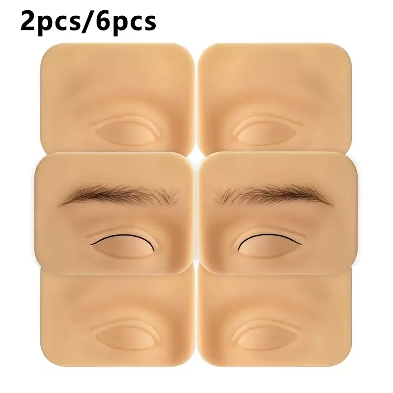 2pcs/6pcs Eyebrows & Eyeliner Practice Skin, Tattoo Practice Skin, 3D Silicone Fake Skin for Permanent Makeup, Microblading Supplies & Tools for Beginners & Experienced Artists – Specialized for Eyebrow Lines & Eye Techniques