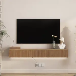 Floating TV Stand Wall Mounted with 16 Color LEDs,65" Modern TV Stand, Floating TV Cabinet Entertainment Center for 55 60 65 Inch TV