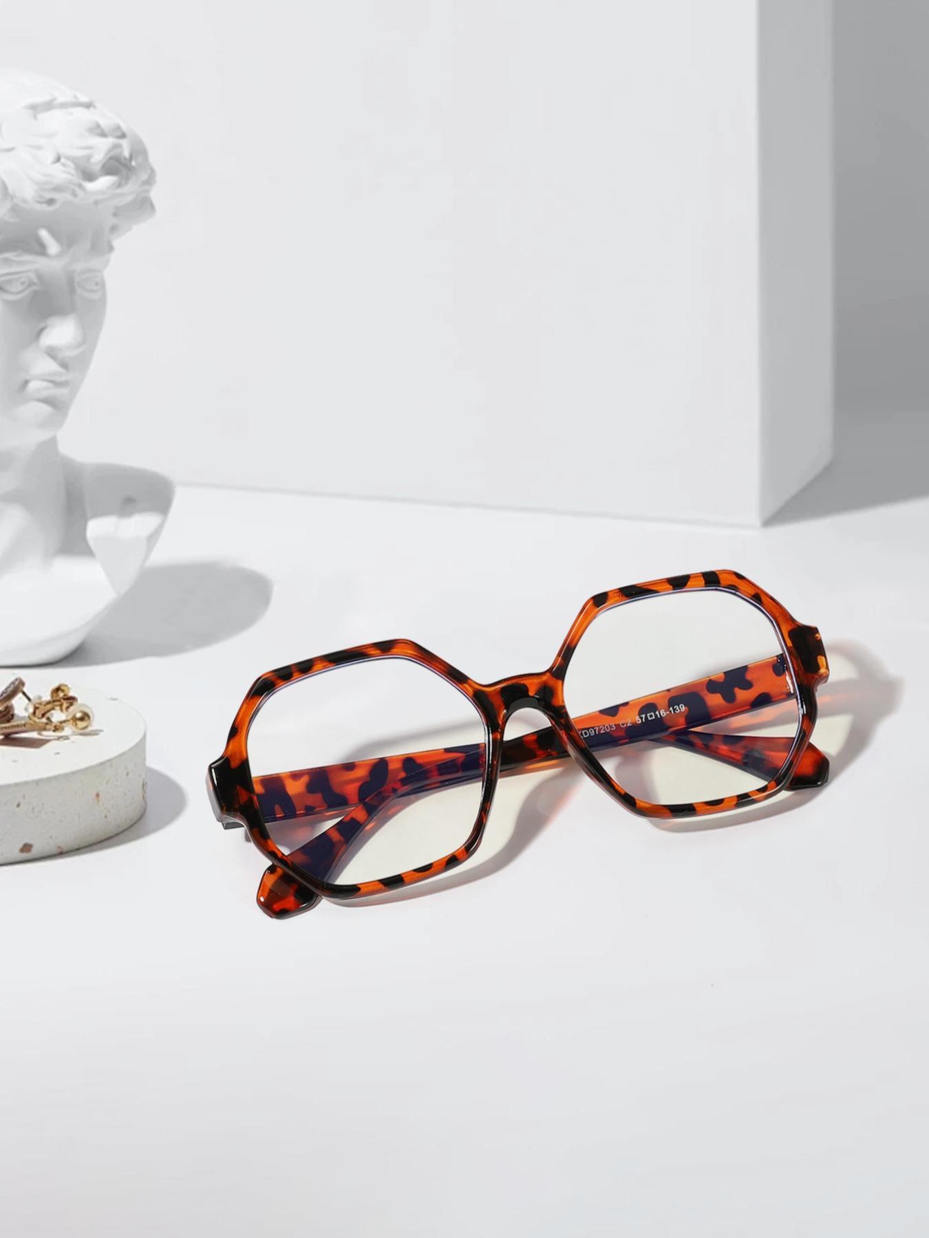 Unisex Simple Style Geometric Frame Eyeglasses, Trendy Tortoiseshell & Plain Color Eyeglasses for Women & Men, Fashion Accessories for Daily Use
