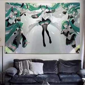 Japanese Hatsune Miku Pink Heart Tapestry, Kawaii Anime Transformation Banner, Girl Room Wall Art Aesthetic, Y2K Coquette Dormitory Bedroom Bedside Decor