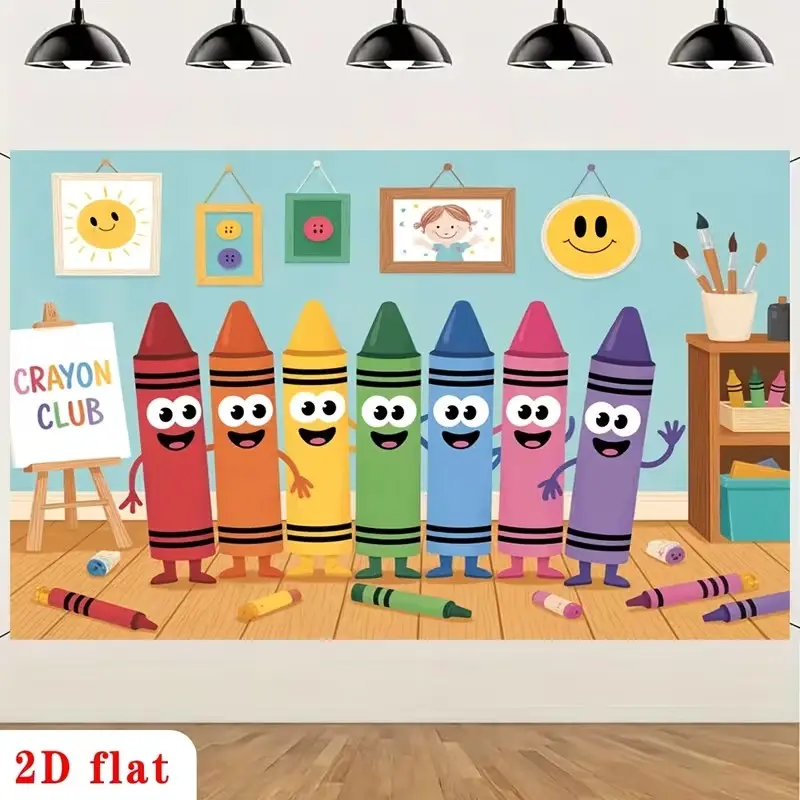 2D Flat Banner 1pc, Light Blue Room Background Cloth, Cartoon Character Array, Wall Art Decor, Party Decoration, No Power Needed