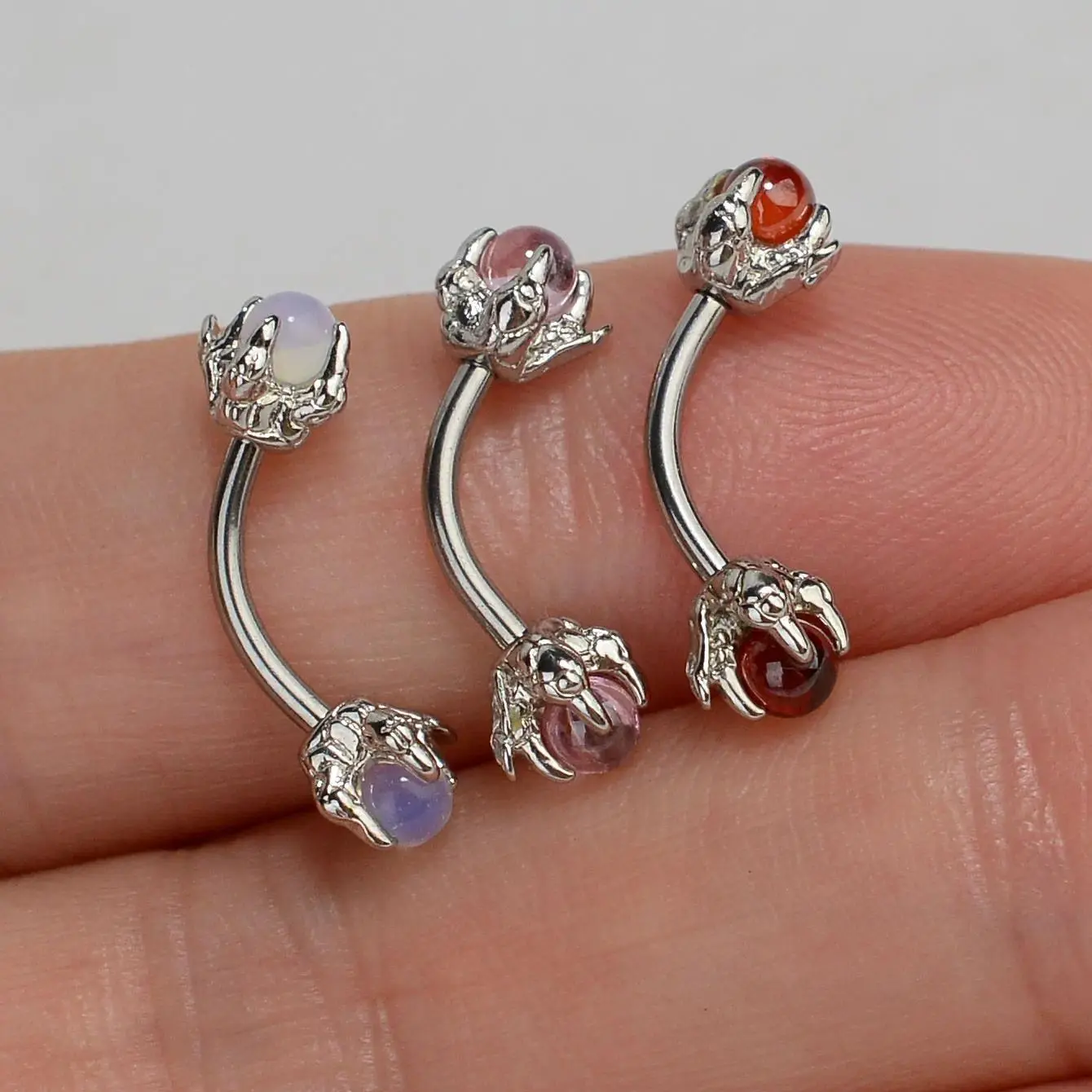 1PC 16G Surgical Steel Daith Rook Earring Curved Barbell Dragon Claw Opal Eyebrow Ring Navel Piercing Body Jewelry for Women Men