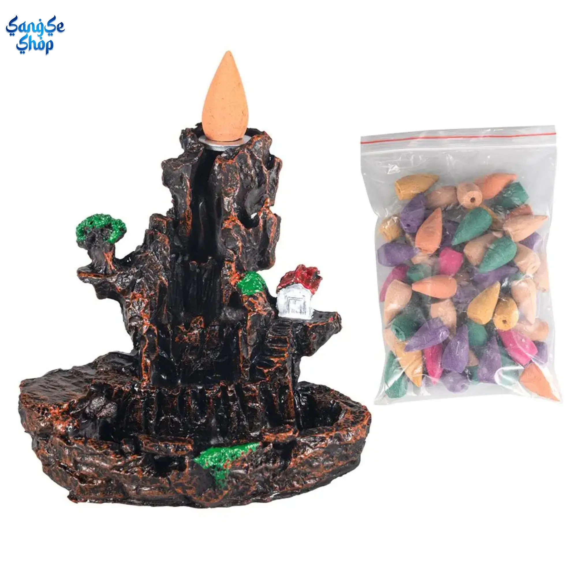 Backflow Incense Burner, Elegant Natural Resin Mountain Charm, Modern Bedroom Sleep Aid & Home Fragrance Decor for Meditation (Luggage-Bag Accessory), Stress Relief, Aromatherapy, Multi-Flavor, Scented, Freshener, Meditation Aid