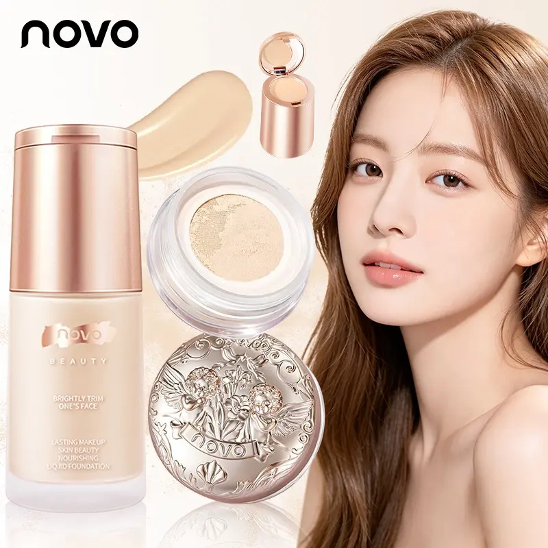Novo Full Makeup Set, Includes Foundation and Powder, Waterproof Oil-Control, Invisible Pores, Perfect for Holidays and Daily Use