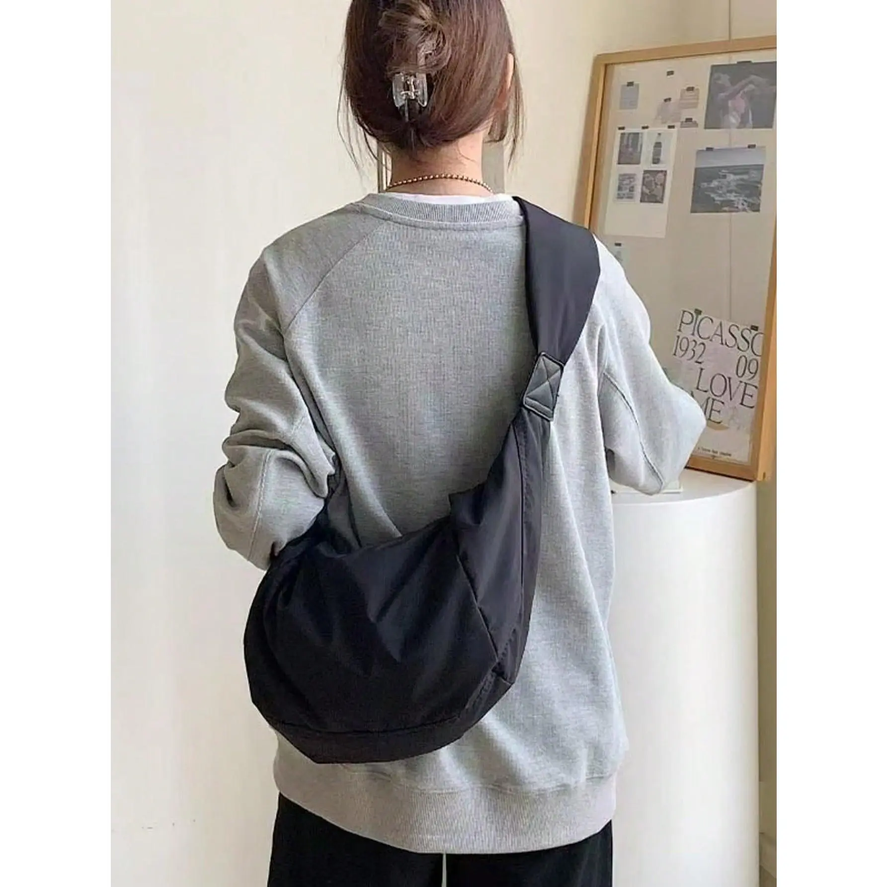 Unisex Dumpling Shape Crossbody Bag, High Capacity Waterproof Nylon Shoulder Bag with Wide Strap for Commuting, Floral/Stripe Options, Nylon Fabric